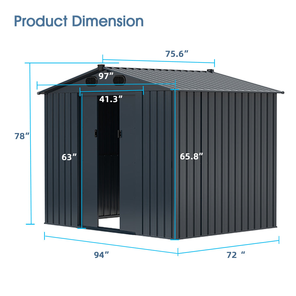 New Outdoor Storage Shed Galvanized Steel Garden Shed with 4 Vents Double Sliding Door, Utility Tool Shed Storage House for Backyard, Patio, Lawn