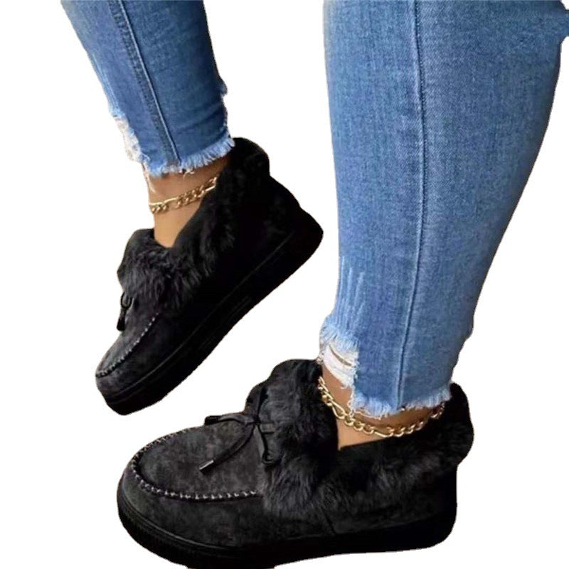 New Women Slip-Ons Thick-Soled Fleece Warm Cotton Peas Shoes