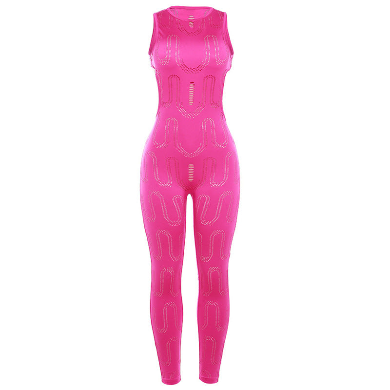 New Women Sleeveless High Waist Sports Jumpsuit Trousers