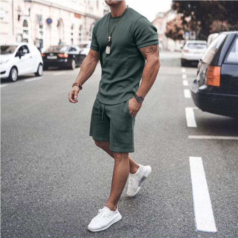 New Summer Fitness Round Neck T-shirt Men Casual Sports Suit Male Short