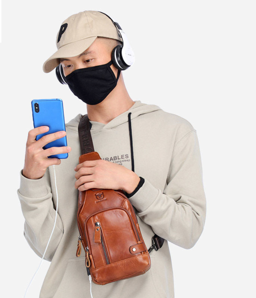 New Captain Cowhide Men Chest Soft Leather Bag