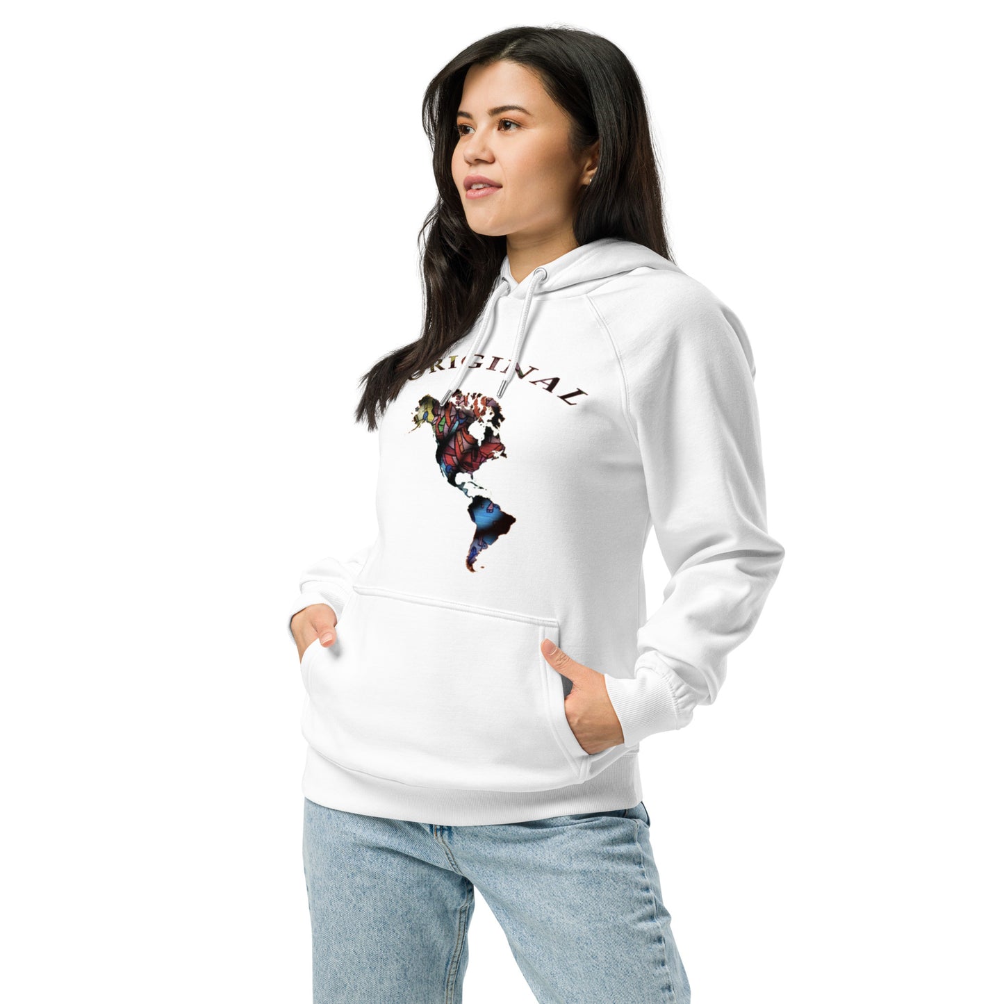 ONE ORIGINAL GEAR Unisex eco raglan hoodie White/ Multi Colors