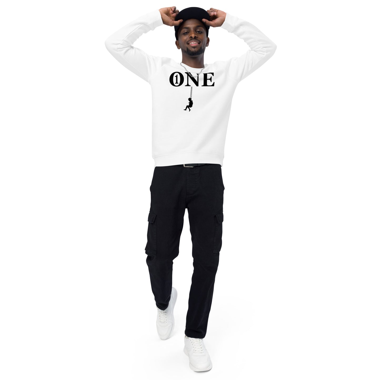 ONE ORIGINAL GEAR SWINGER Unisex organic raglan sweatshirt White/ Black