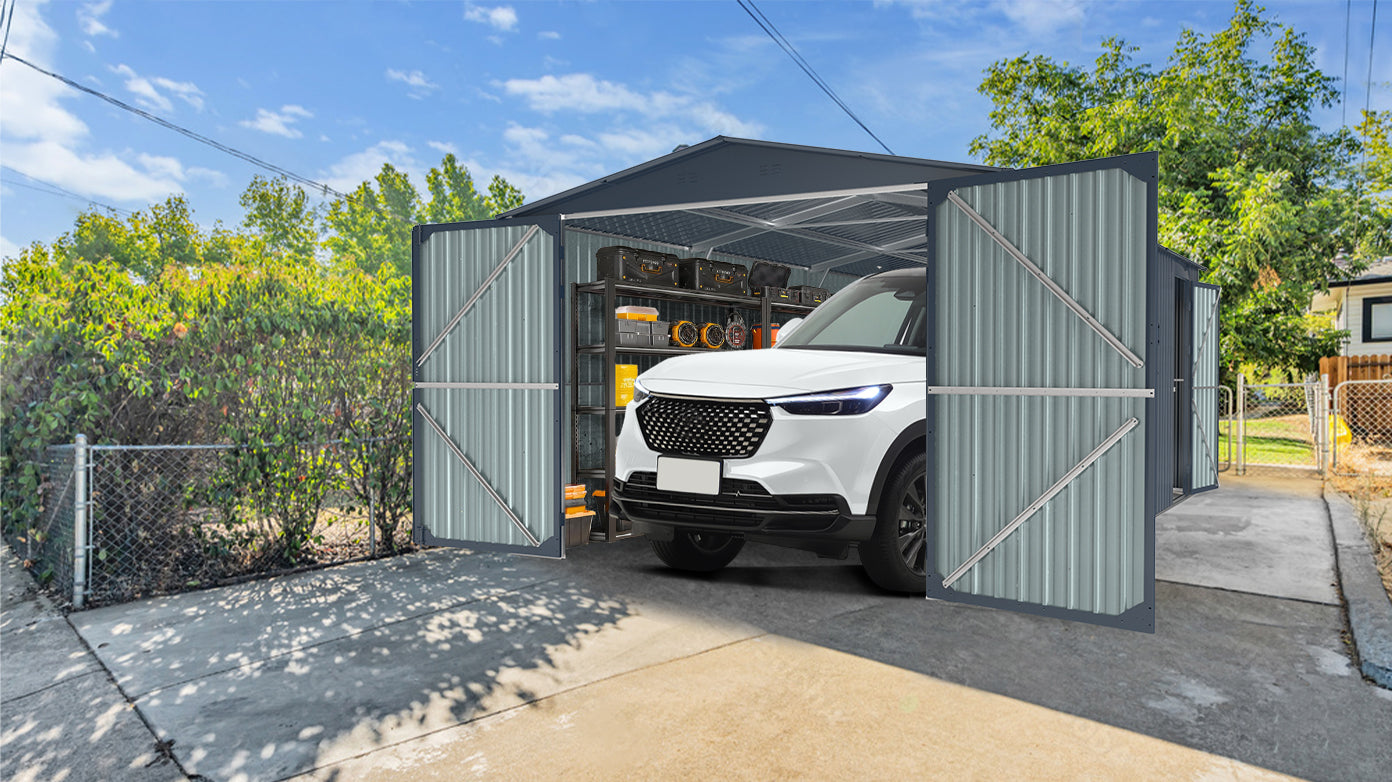 Outdoor Storage Shed 20x10 FT, Metal Garden Shed Backyard Utility Tool House Building with 2 Doors and 4 Vents for Car,Truck,Bike, Garbage Can,Tool,Lawnmower