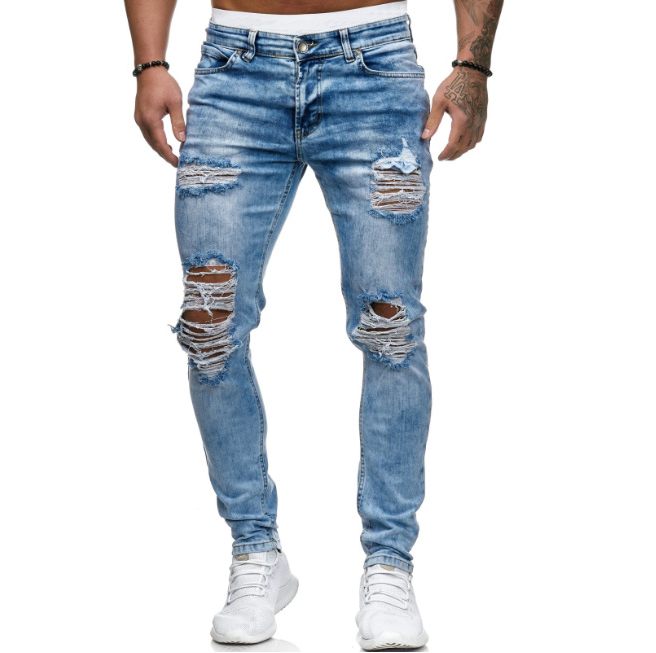 New Men Jeans New Ripped Denim Trousers