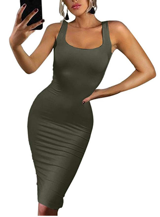 New Summer Sexy Women Sleeveless Vest Midi Skirt