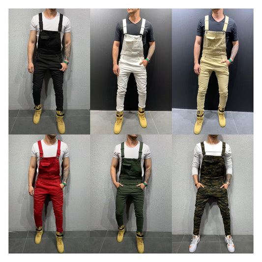 Wish Fashion Men's Sling Denim Pants Tear Denim Pants Foreign Trade Popular Work Clothes 6 Colors