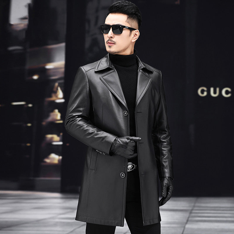 New Men Mid-length Leather Jacket