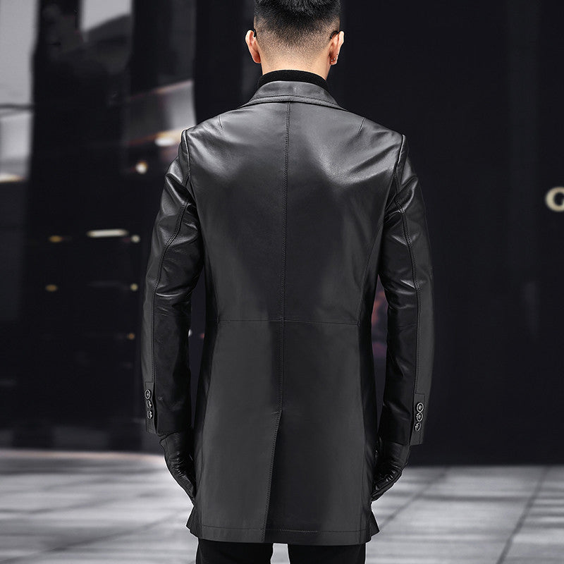 New Men Mid-length Leather Jacket