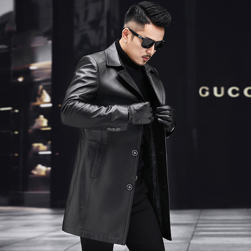 New Men Mid-length Leather Jacket