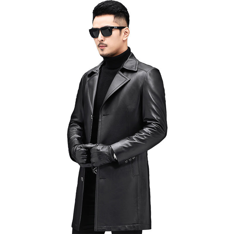 New Men Mid-length Leather Jacket