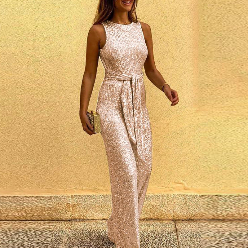 New Round Neck Sleeveless Jumpsuit Women Clothing