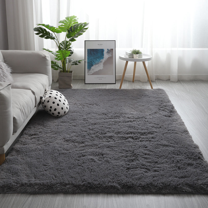 Long Hair Tie-dyed Silk Wool Nordic Living Room Carpet Bedroom Room Plush Bedside Blanket Floor Mat Home