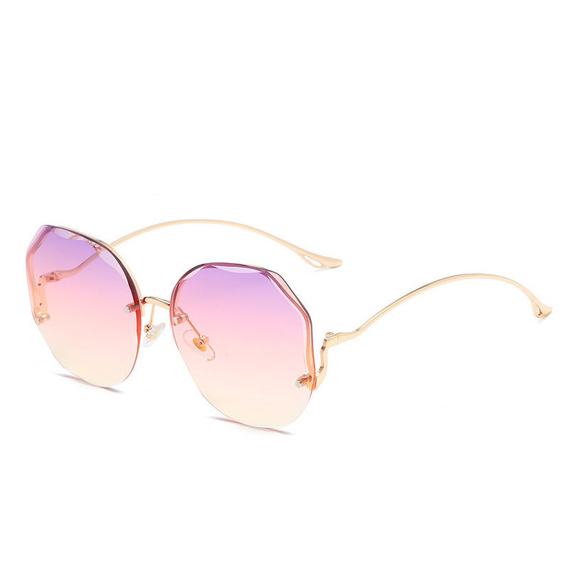 New Frameless Crystal Cut Edge Curved Leg Sunglasses Women