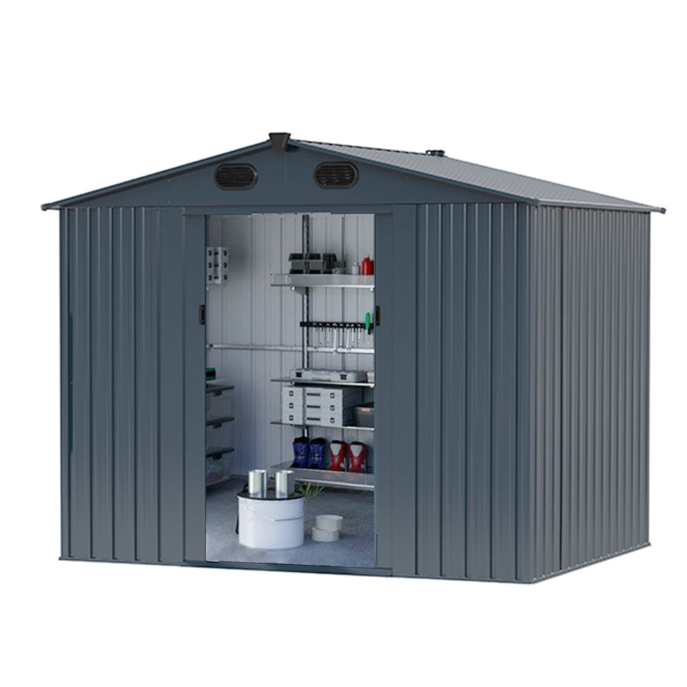 New Outdoor Storage Shed Galvanized Steel Garden Shed with 4 Vents Double Sliding Door, Utility Tool Shed Storage House for Backyard, Patio, Lawn