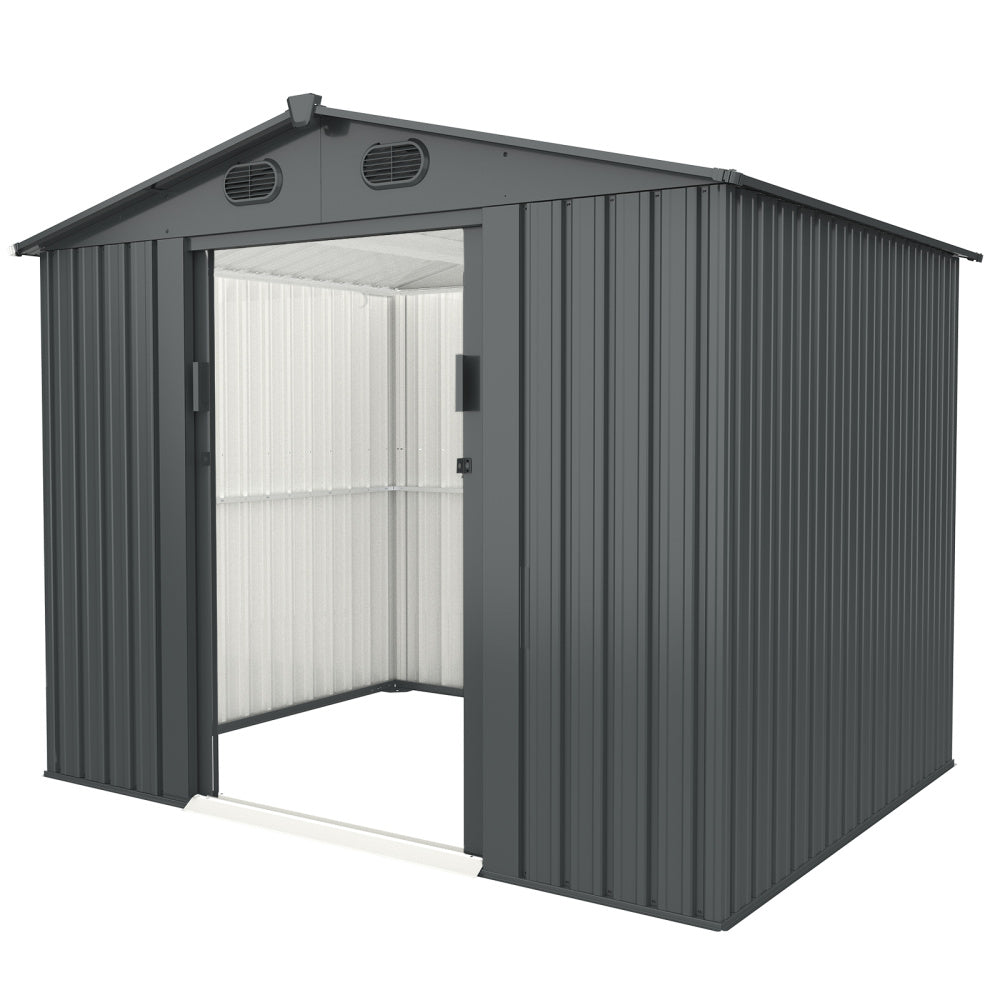 New Outdoor Storage Shed Galvanized Steel Garden Shed with 4 Vents Double Sliding Door, Utility Tool Shed Storage House for Backyard, Patio, Lawn