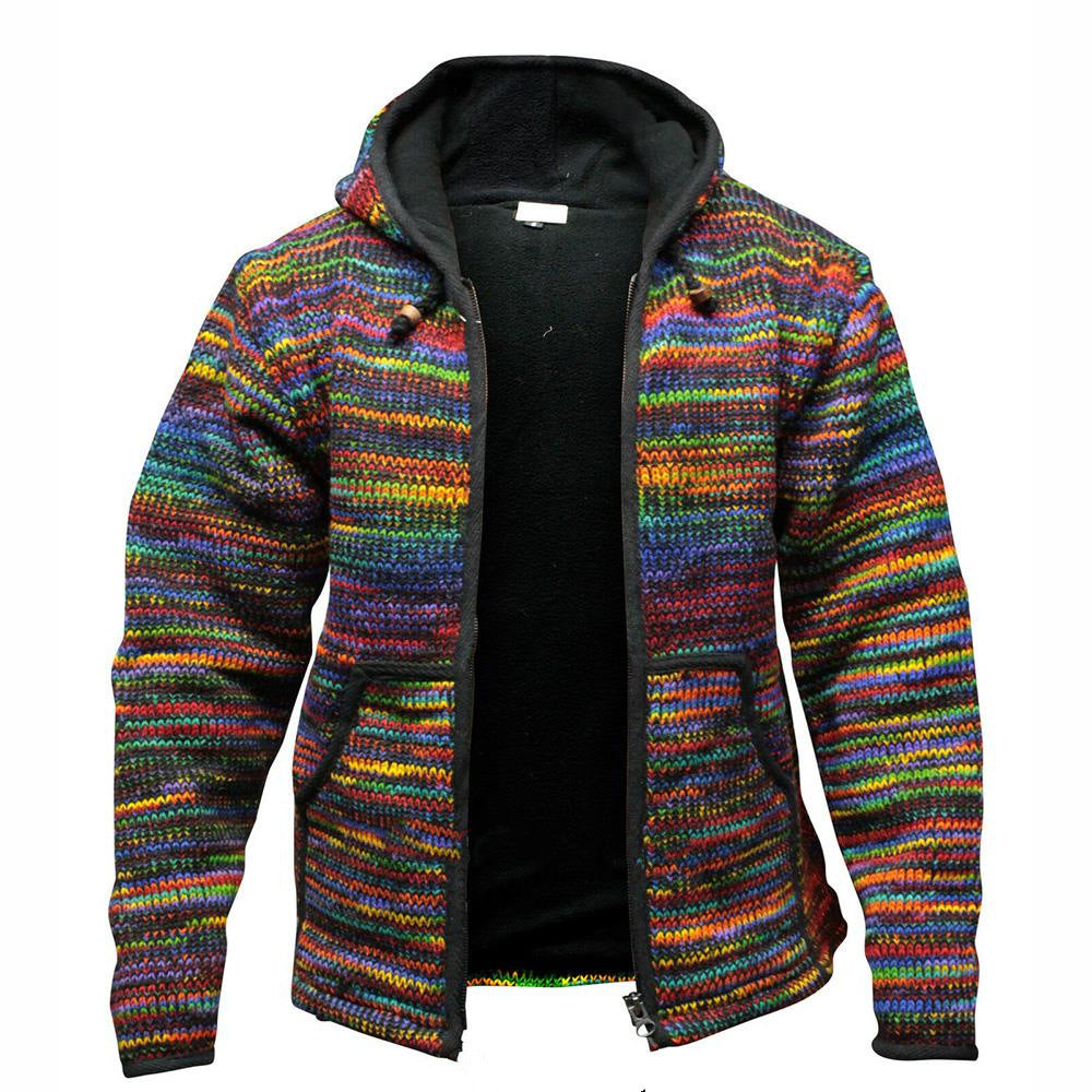 New Thickened Alpine Hooded Jacket Color Knitted Sweater Men