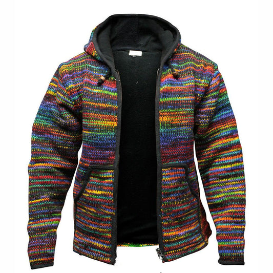 New Thickened Alpine Hooded Jacket Color Knitted Sweater Men