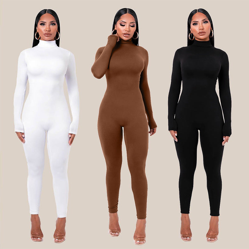 New Solid Color Tight-fitting Jumpsuit Pants Women