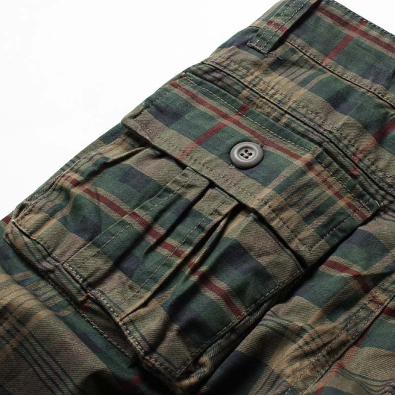 New Men Work Shorts Sports Pants Five-point Multi-pocket Plaid Shorts