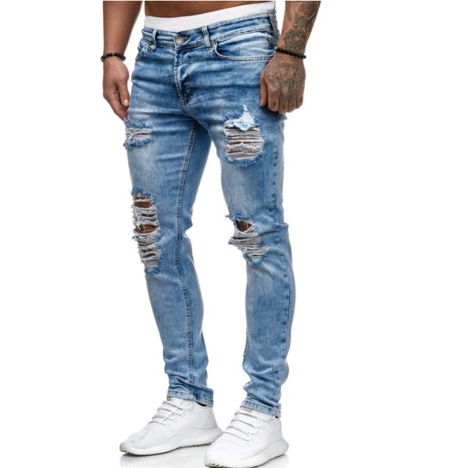 New Men Jeans New Ripped Denim Trousers