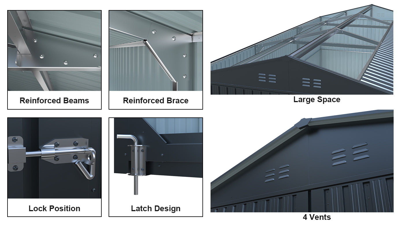 Outdoor Storage Shed 20x10 FT, Metal Garden Shed Backyard Utility Tool House Building with 2 Doors and 4 Vents for Car,Truck,Bike, Garbage Can,Tool,Lawnmower