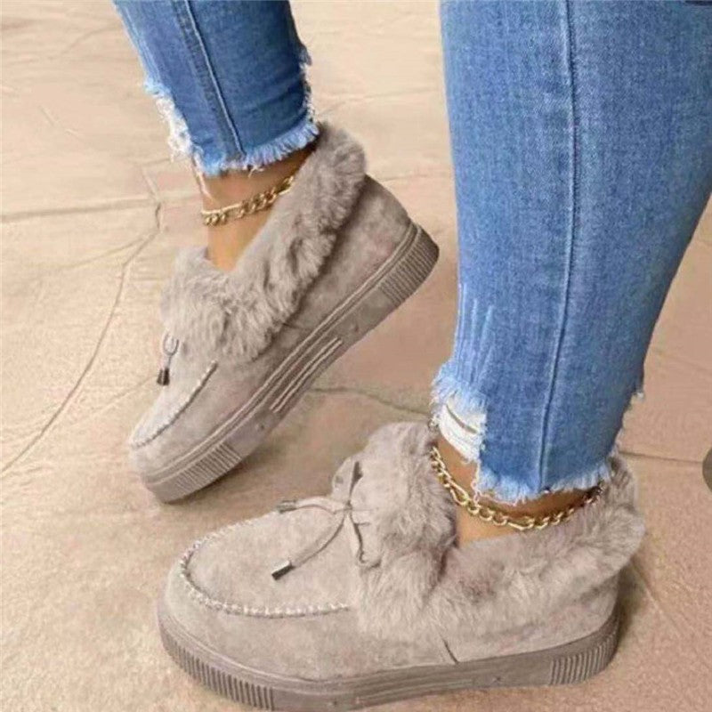 New Women Slip-Ons Thick-Soled Fleece Warm Cotton Peas Shoes
