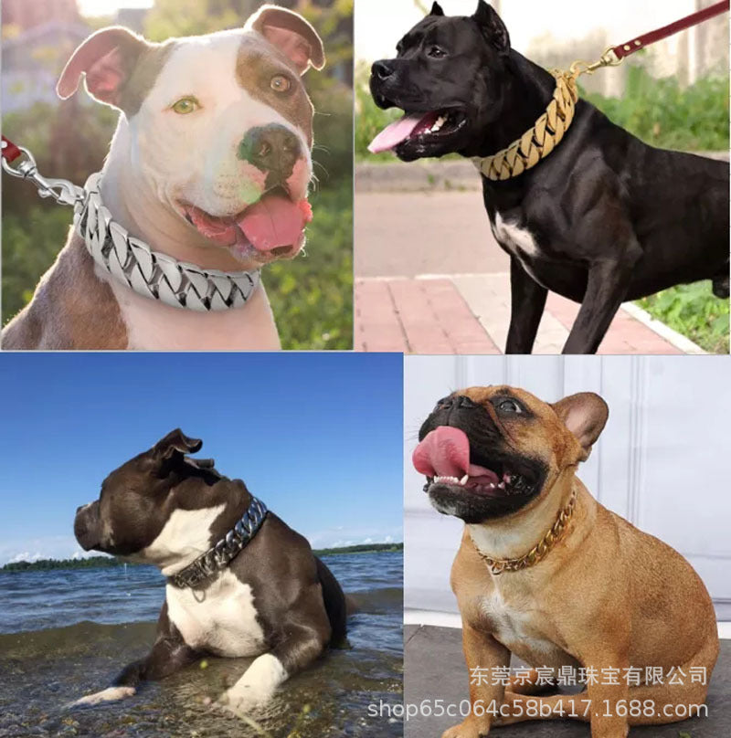 New 32mm Stainless Steel Casting Golden Dog Necklace Chain Large Dog Titanium Steel Collar