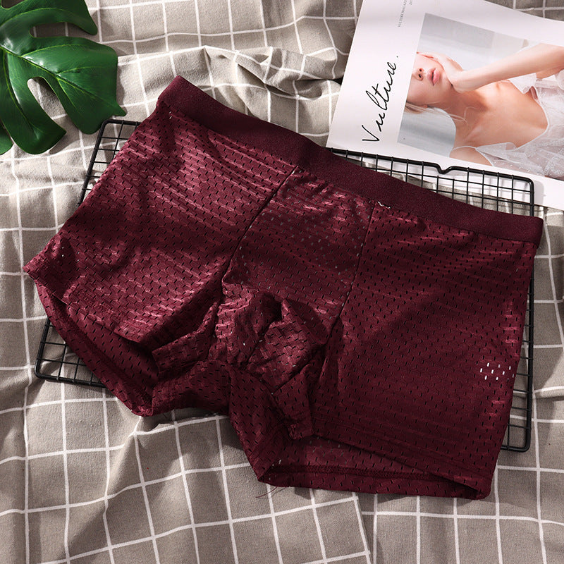 New Underwear Men Summer Ice Silk Mesh Breathable Middle Waist