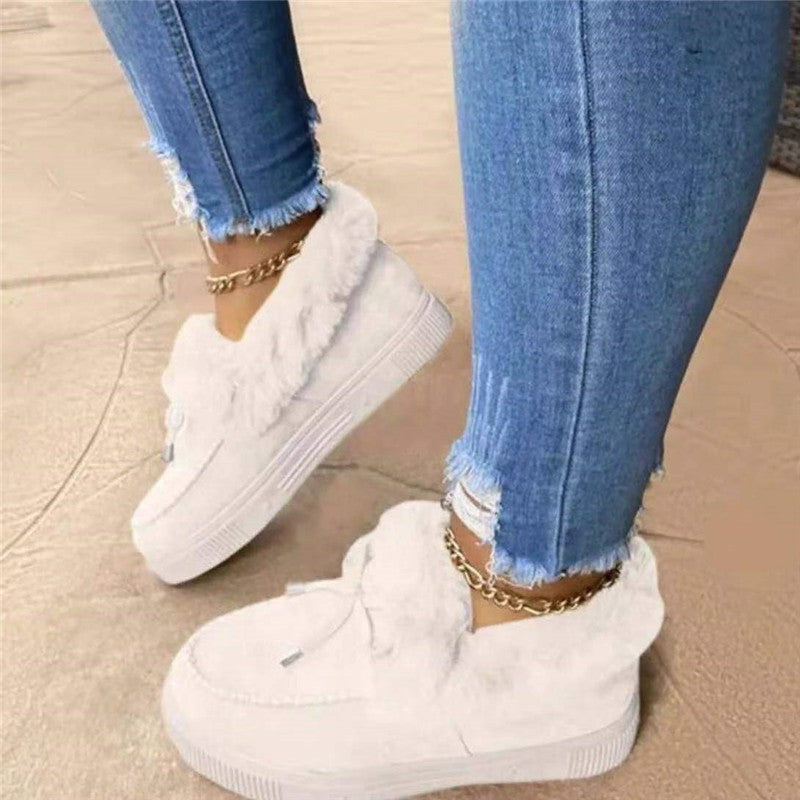 New Women Slip-Ons Thick-Soled Fleece Warm Cotton Peas Shoes