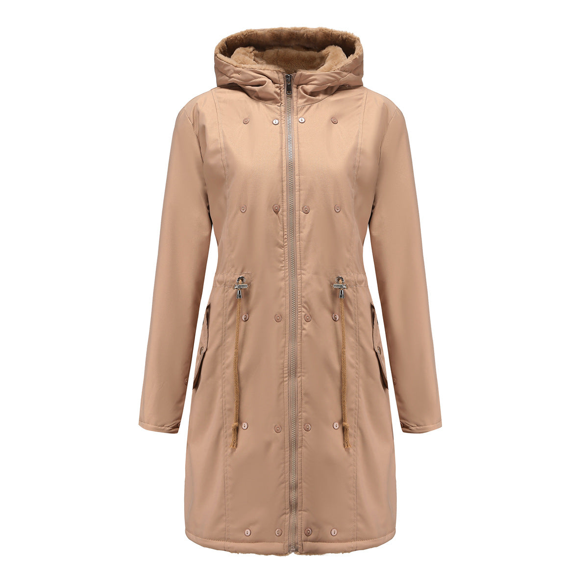 New Winter Women Fur Collar Hooded Warm Cotton Coat
