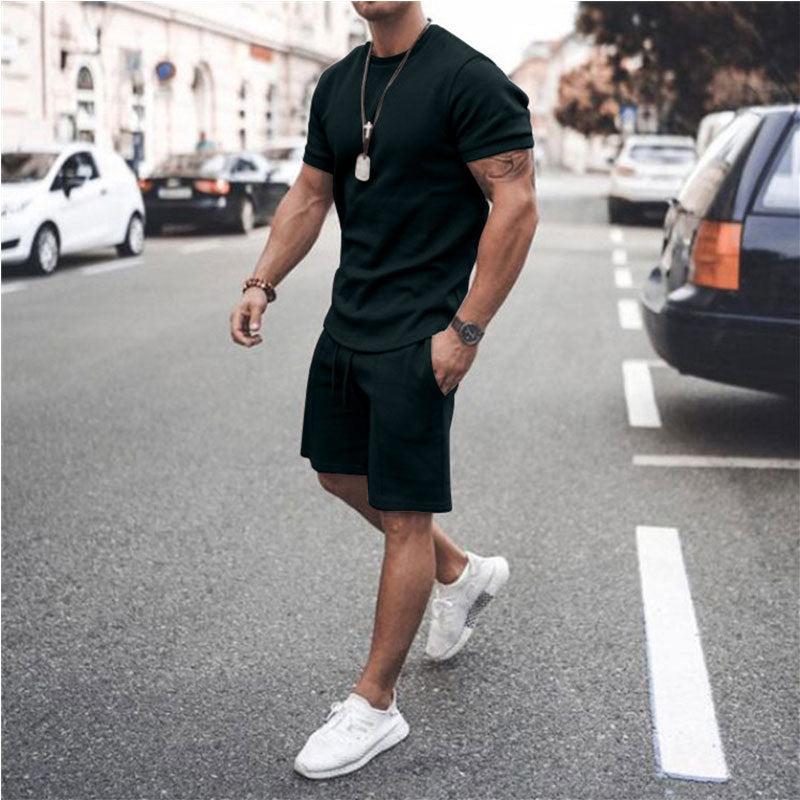 New Summer Fitness Round Neck T-shirt Men Casual Sports Suit Male Short