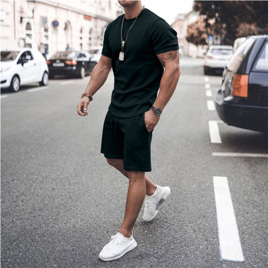 New Summer Fitness Round Neck T-shirt Men Casual Sports Suit Male Short