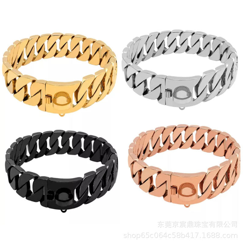 New 32mm Stainless Steel Casting Golden Dog Necklace Chain Large Dog Titanium Steel Collar
