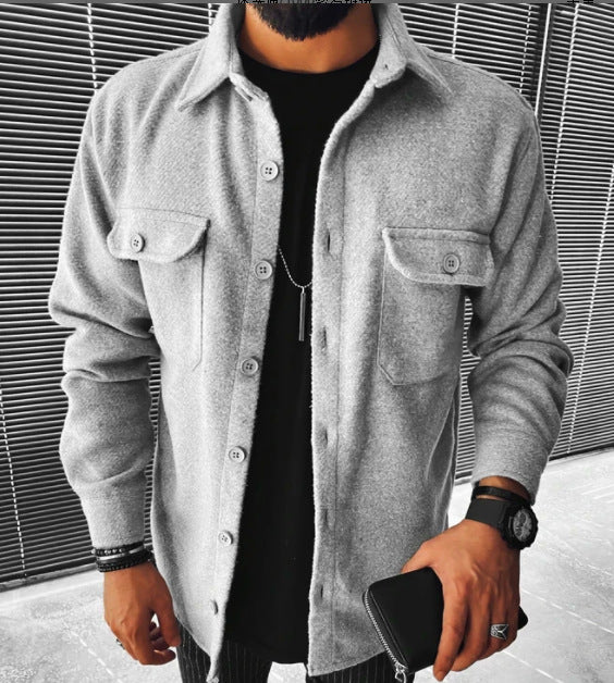 New Men Shirt Plaid Pocket Long Sleeve Shirt