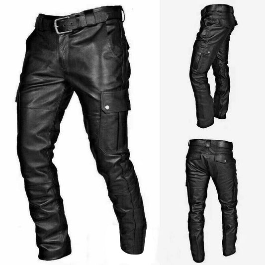 New Hot Style Men Pocket Retro Leather Pants