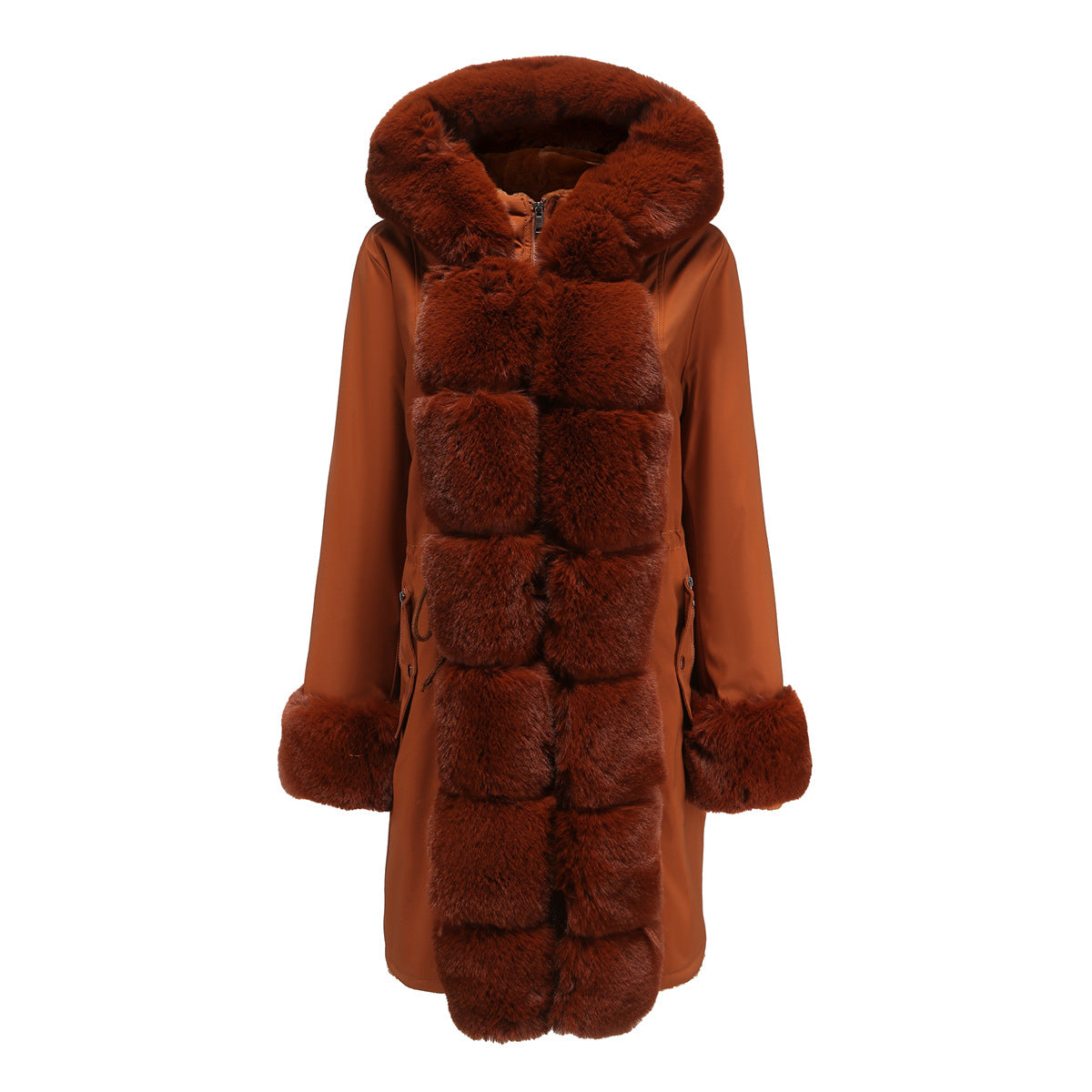 New Winter Women Fur Collar Hooded Warm Cotton Coat