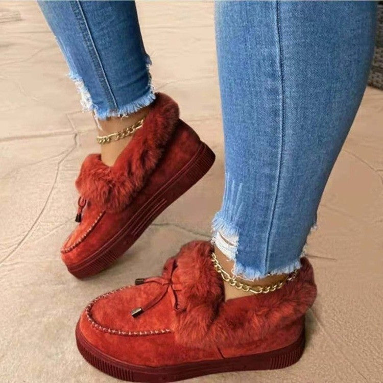 New Women Slip-Ons Thick-Soled Fleece Warm Cotton Peas Shoes