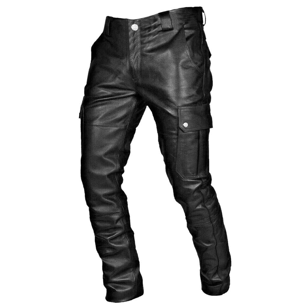 New Hot Style Men Pocket Retro Leather Pants