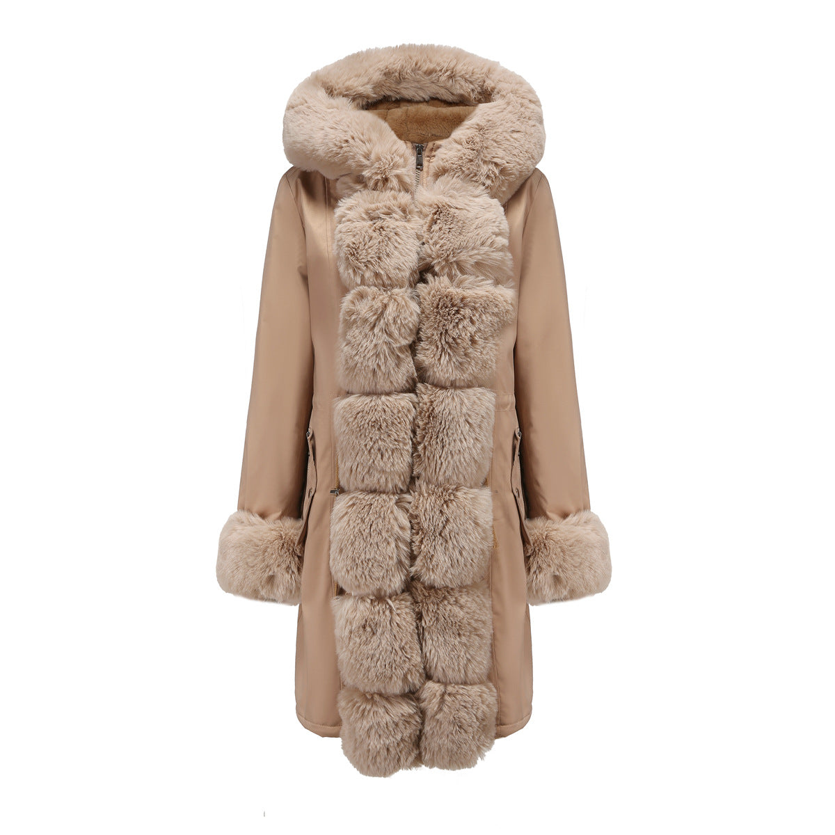 New Winter Women Fur Collar Hooded Warm Cotton Coat