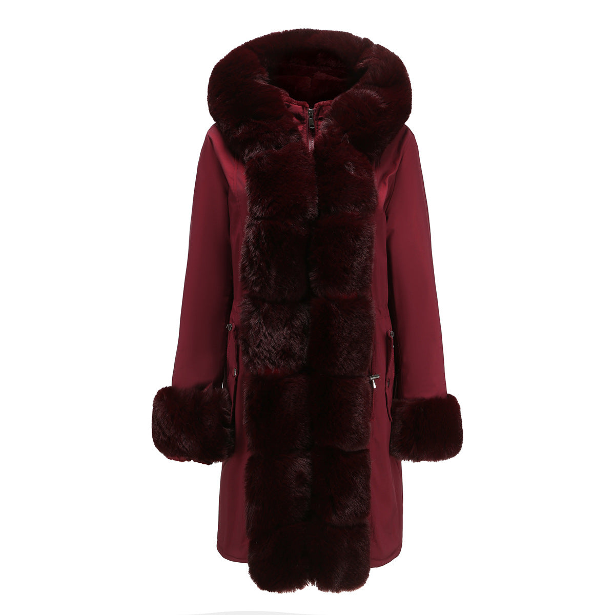 New Winter Women Fur Collar Hooded Warm Cotton Coat