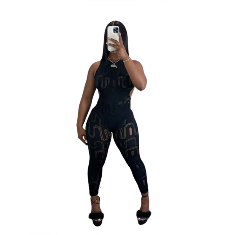 New Women Sleeveless High Waist Sports Jumpsuit Trousers