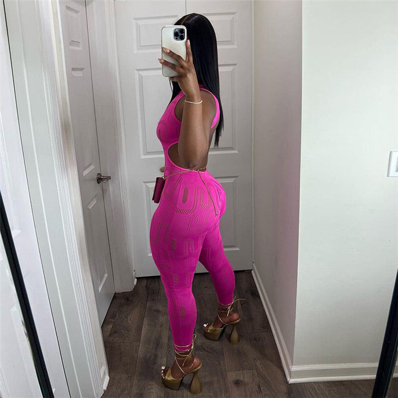 New Women Sleeveless High Waist Sports Jumpsuit Trousers