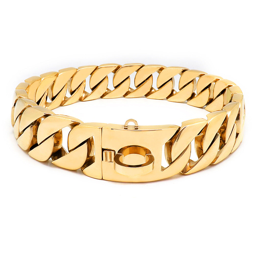 New 32mm Stainless Steel Casting Golden Dog Necklace Chain Large Dog Titanium Steel Collar