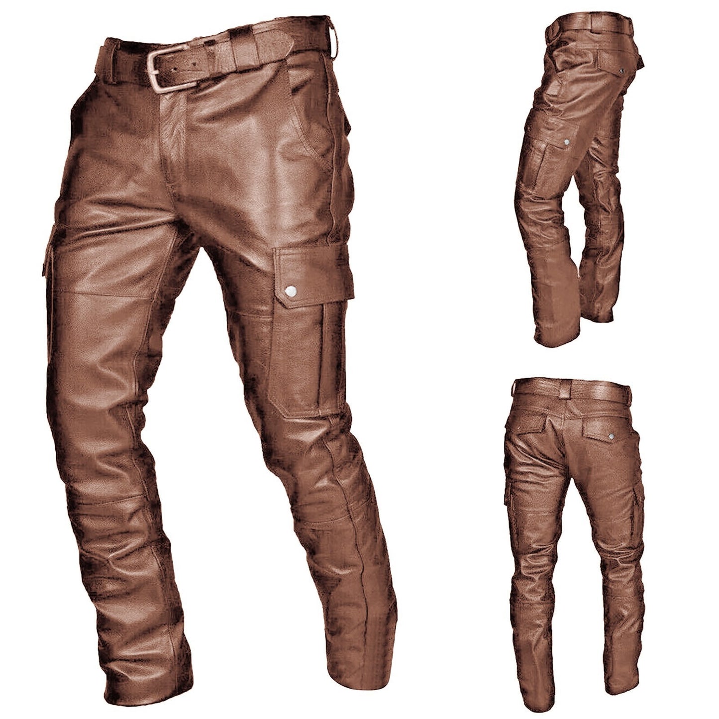 New Hot Style Men Pocket Retro Leather Pants