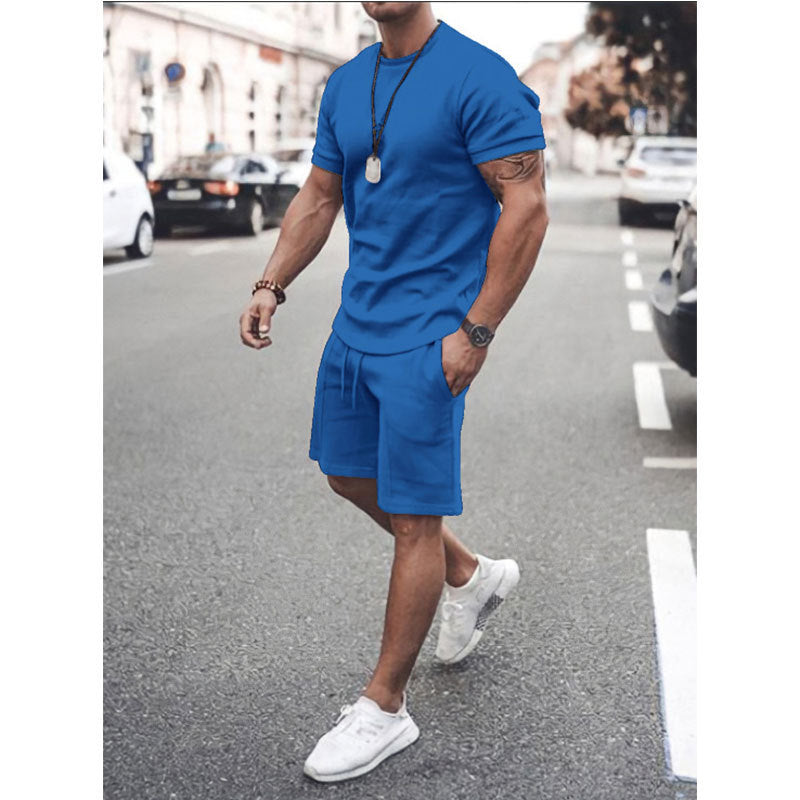 New Summer Fitness Round Neck T-shirt Men Casual Sports Suit Male Short