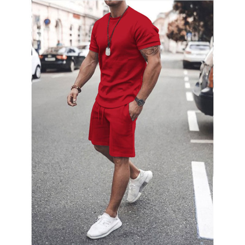 New Summer Fitness Round Neck T-shirt Men Casual Sports Suit Male Short
