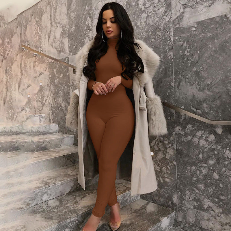 New Solid Color Tight-fitting Jumpsuit Pants Women