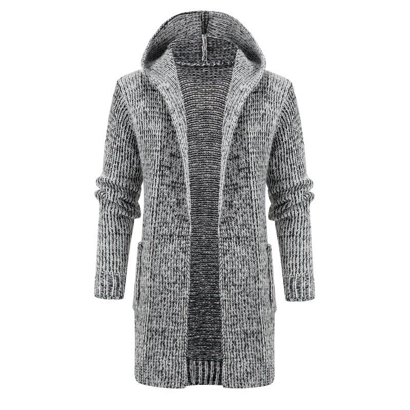 New Men Mid-length Cardigan Hooded Jacket Thick Casual Large Size Sweater