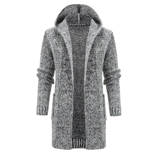 New Men Mid-length Cardigan Hooded Jacket Thick Casual Large Size Sweater